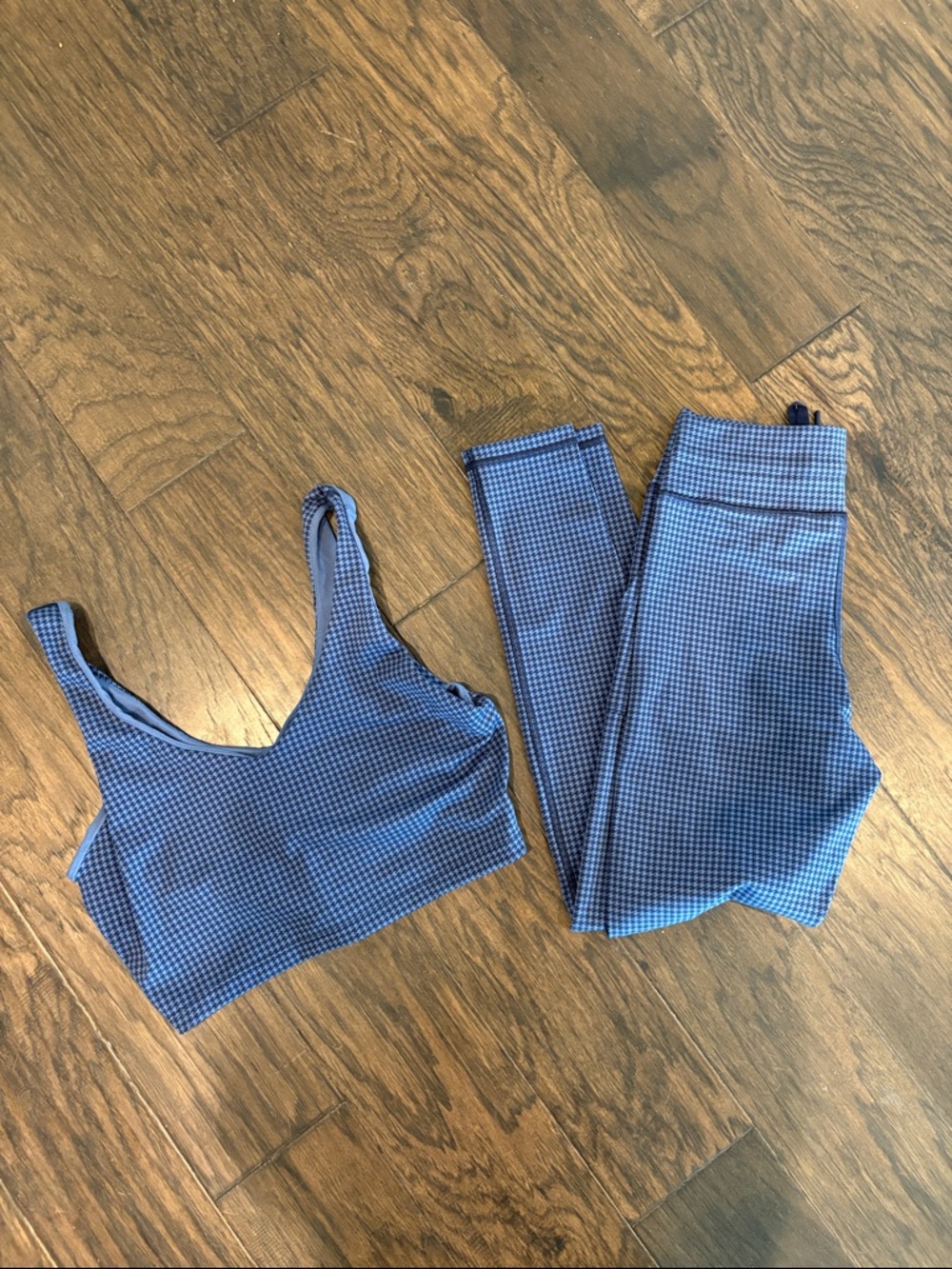 Offline Blue Gingham Sports Bra and Legging Set